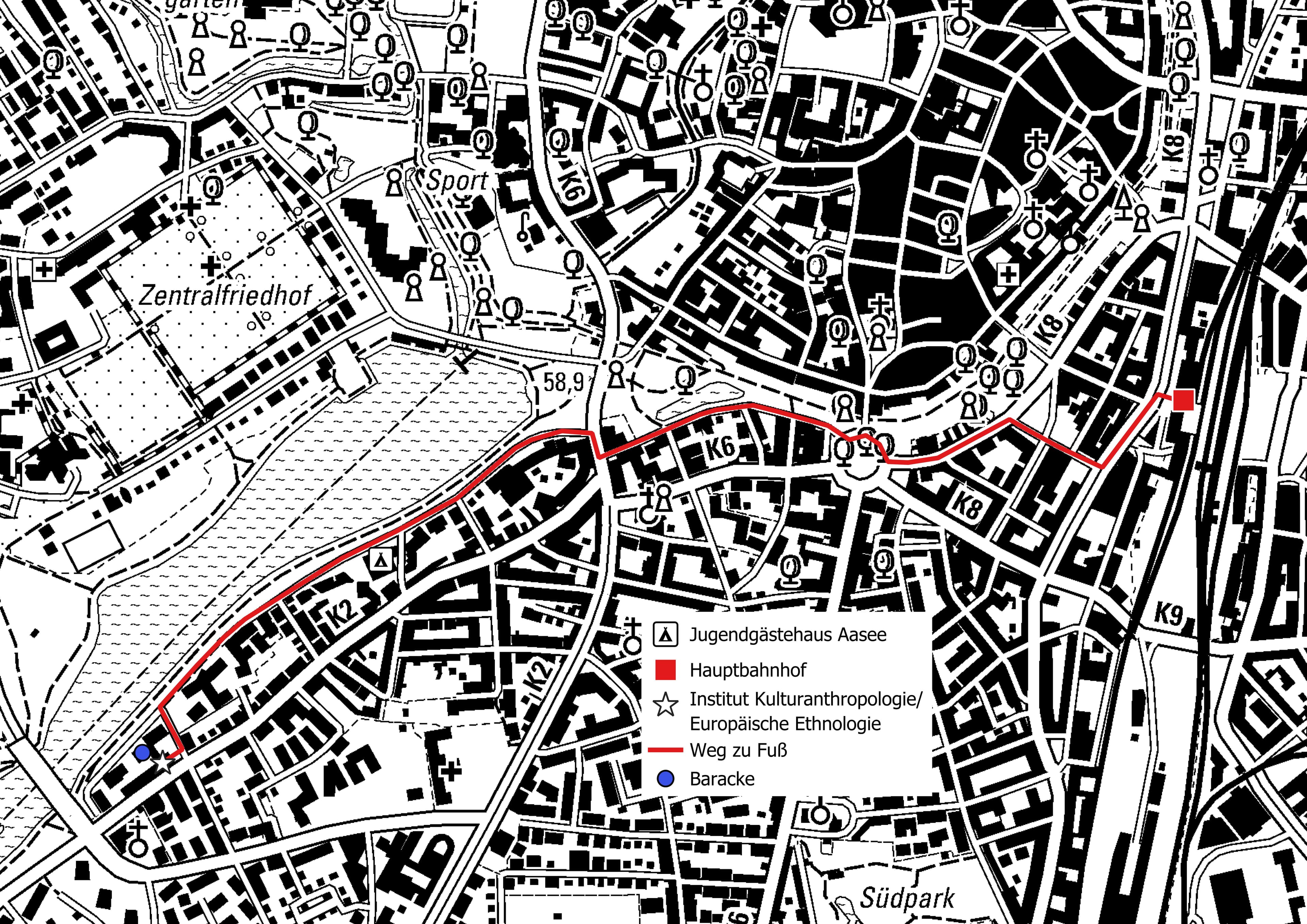 Karte von Münster mit wichtigen Orten für die Tagung